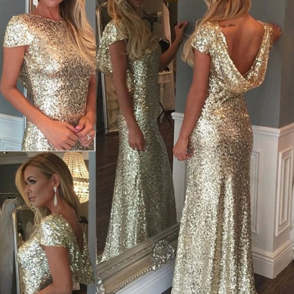 Gold draped back mermaid prom dress - Picture 4 of 8